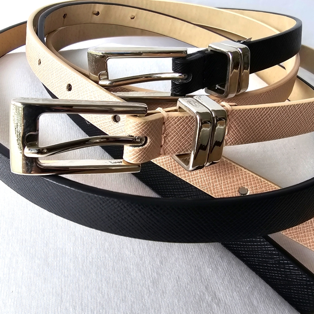 Women's Elegant Black and Tan Belt Set